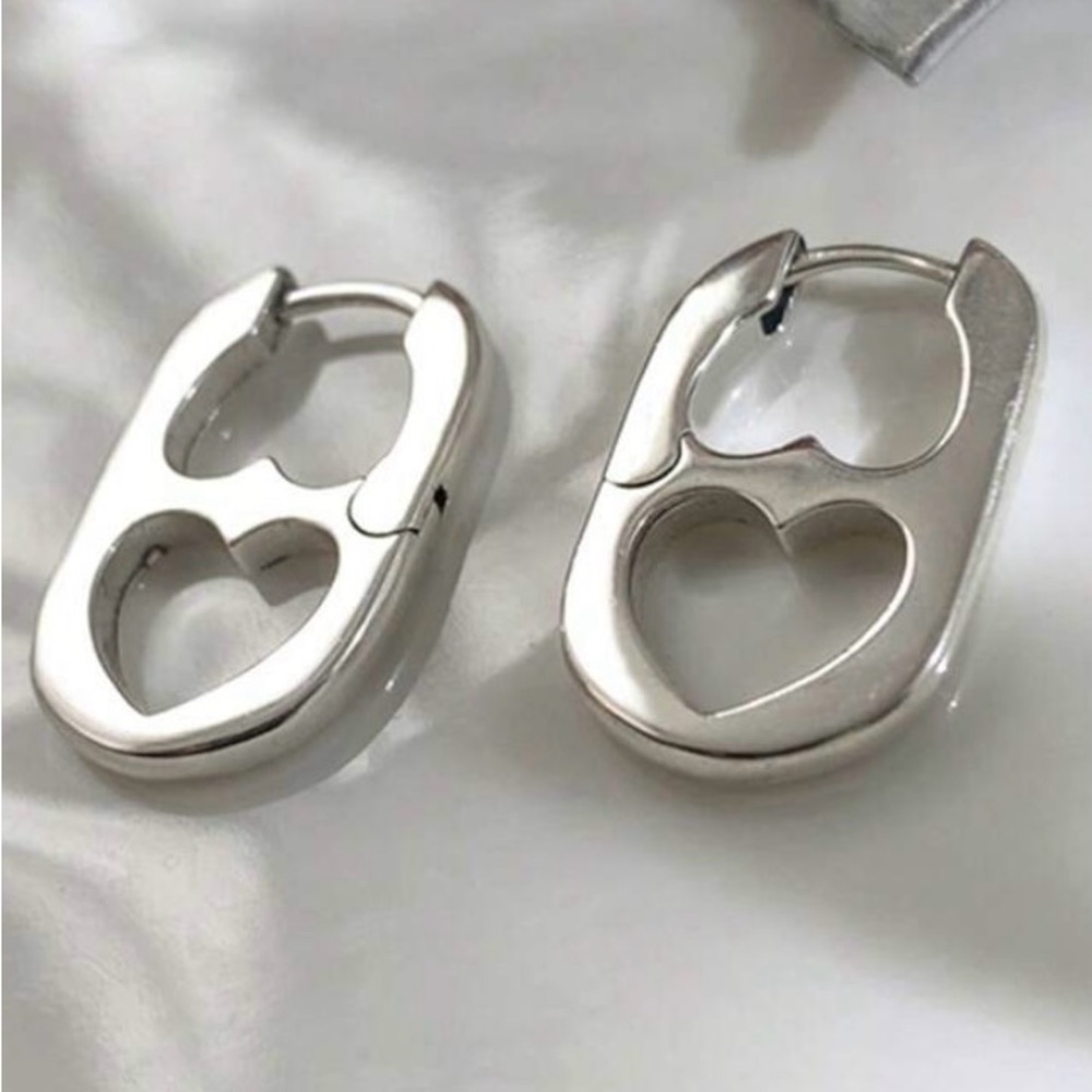 Silver Heart Hoop Earrings